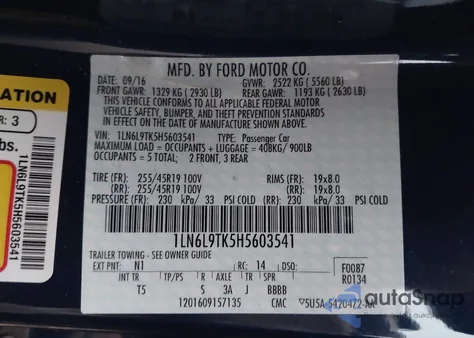 2017 Lincoln Continental Select z USA, uszkodzony, nr VIN 1LN6L9TK5H5603541